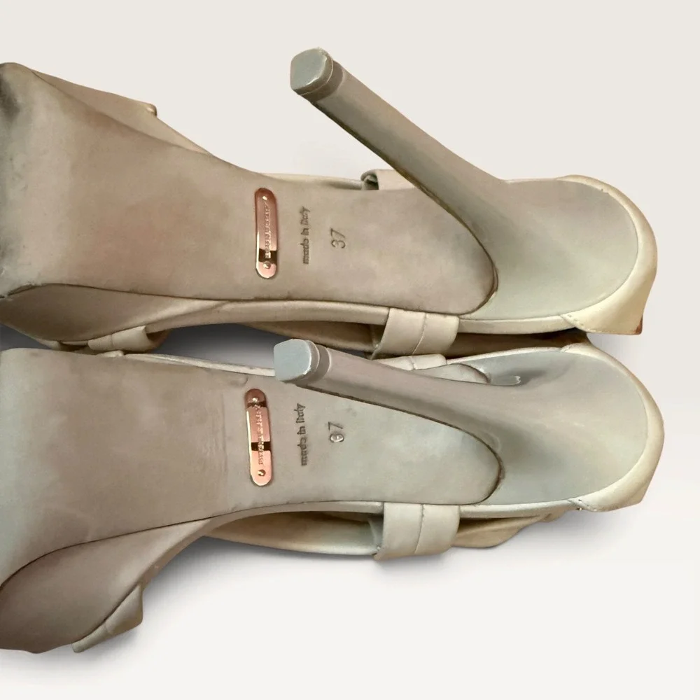 Burberry Prorsum Leather Platform Sandals 37 Cream Knotted Stiletto Heels Italy